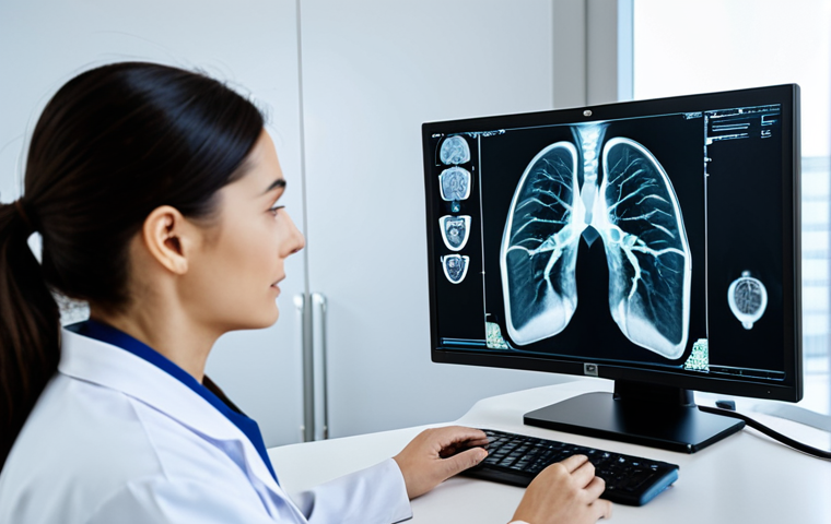 **A doctor in a modern, well-lit clinic examining an X-ray with AI assistance. The AI interface displays clear, explainable diagnostic information. The doctor wears professional attire, fully clothed. The scene should convey a sense of trust and advanced technology enhancing patient care. Safe for work, appropriate content, professional, perfect anatomy, natural proportions, high quality.**