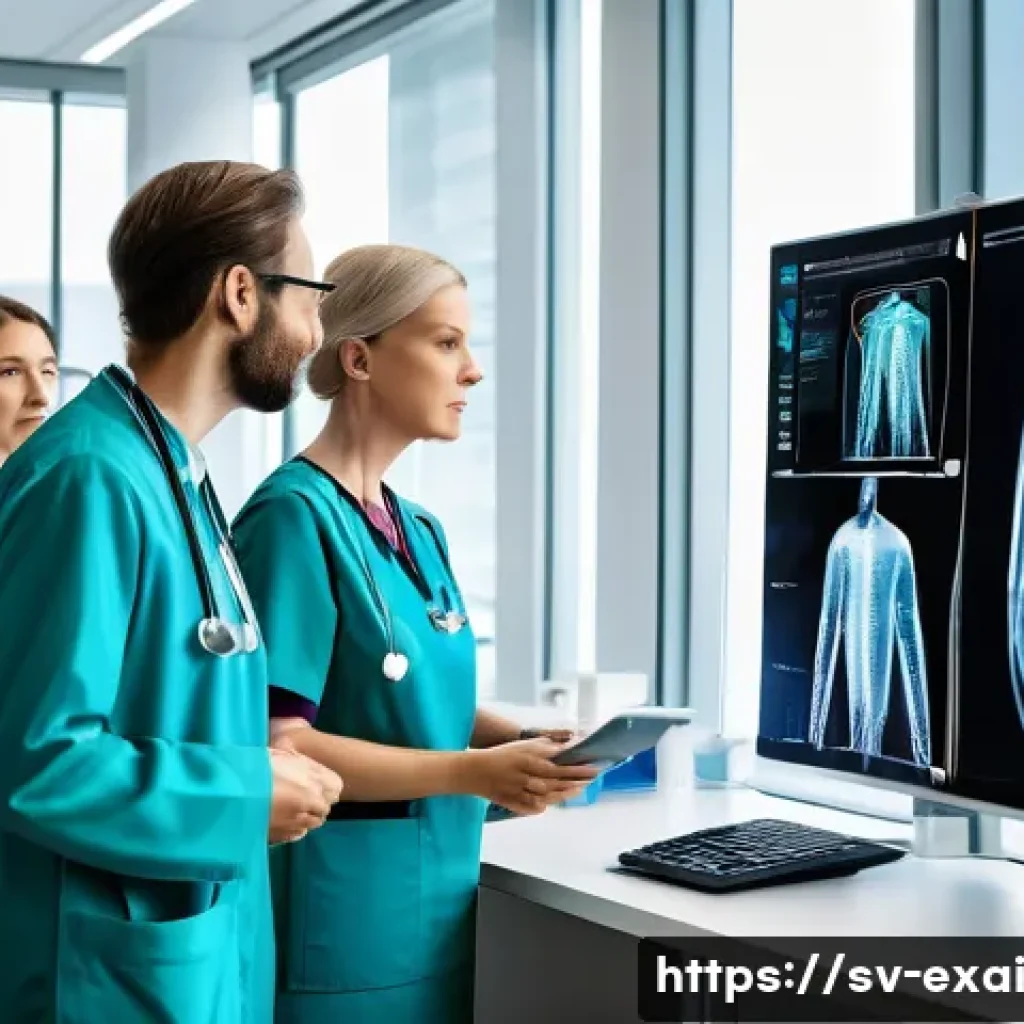 설명 가능한 AI의 구현 사례 연구 - A modern healthcare setting where a diverse group of medical professionals, including a Swedish doct...